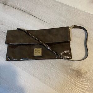 Vintage Mini Dooney & Bourke Envelope Fold Over Glossy Handbag, Brown/Olive